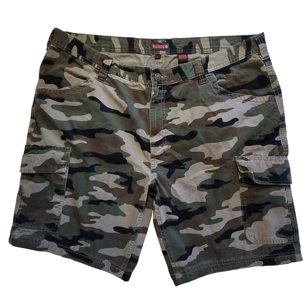 Wolverine Cargo Shorts Mens 42 Green Camouflage Cotton Canvas Utility Workwear